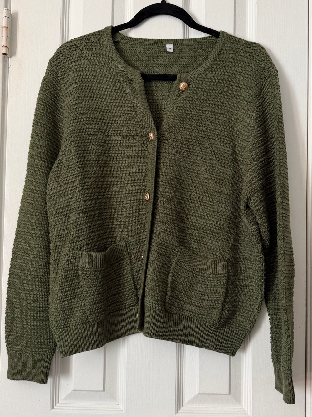 Amazon Essentials Olive Green Knit Button Cardigan